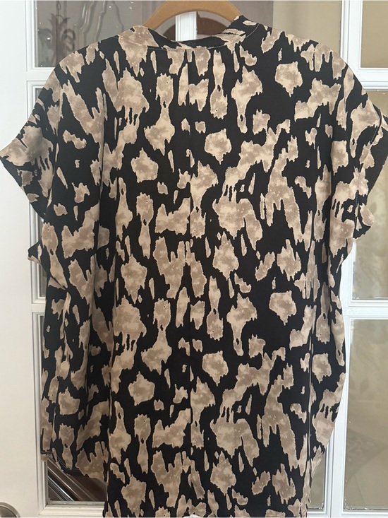JODIFL Tops - JODIFL Black and Beige Animal Print V-Neck Blouse